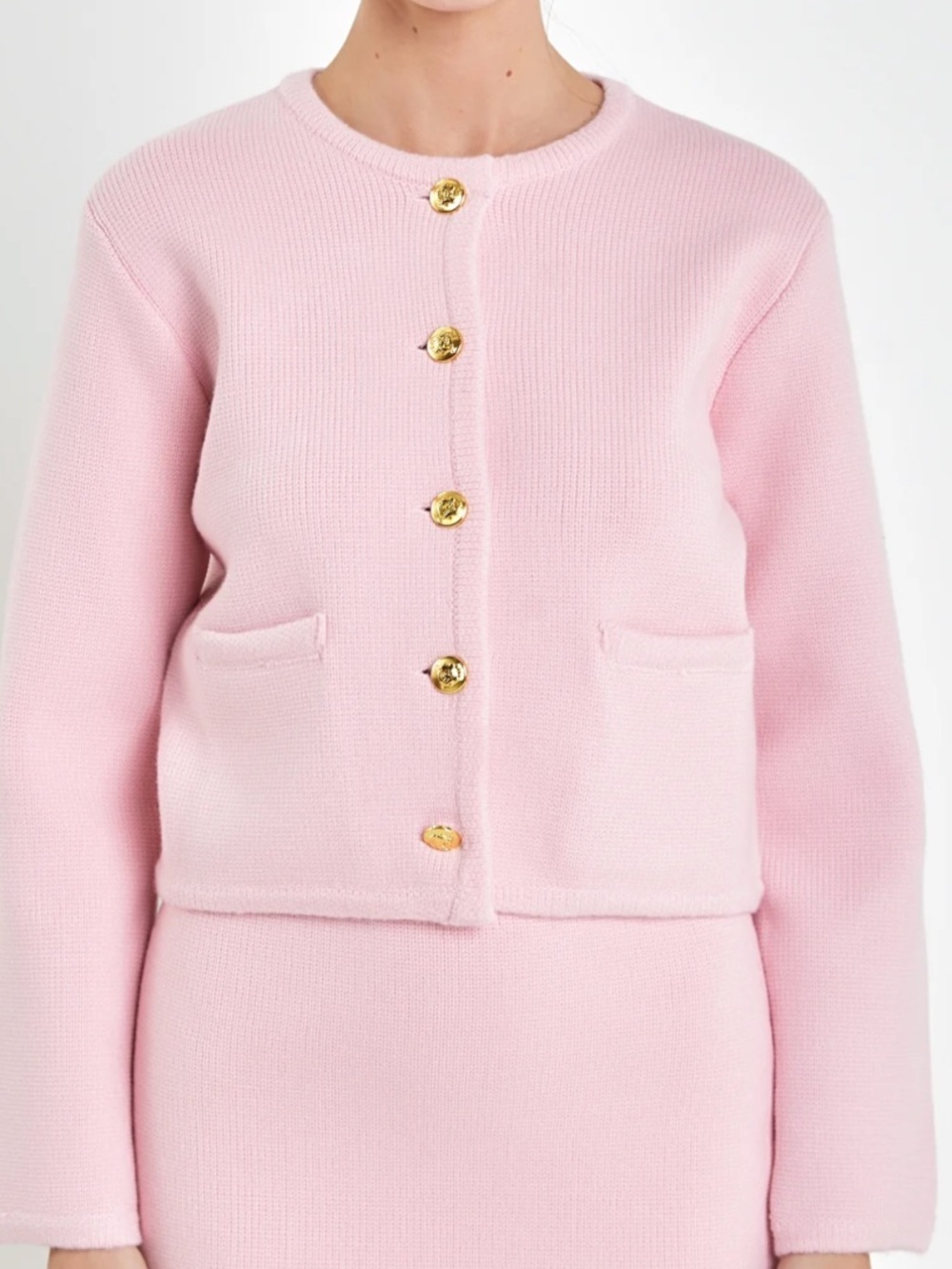 English Factory Pink Knit Button-Front Blazer - Picture 2 of 6
